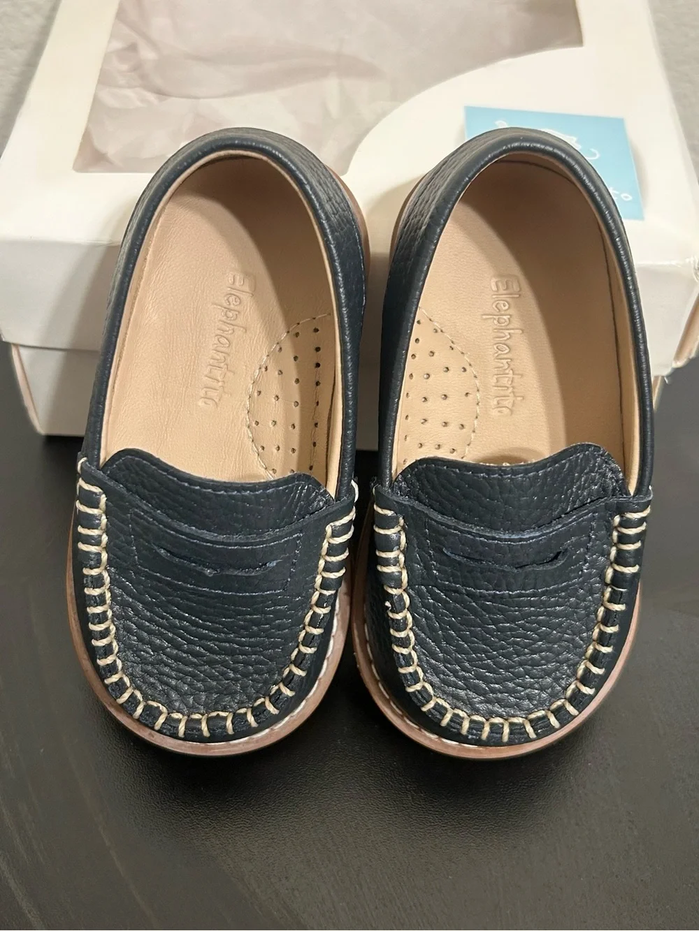Elephantito Penny Loafers Navy Leather Boys Toddler Size 6 Slip On Dress Shoes
